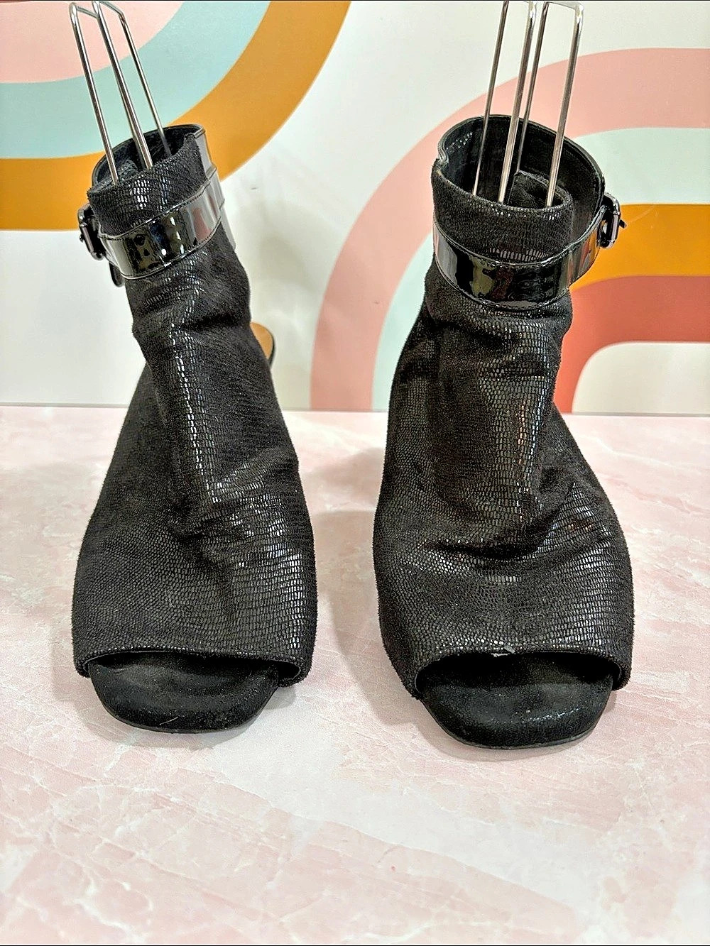 Azura Voltjetti Black Buckle Peep Toe Heels US 9.5-10